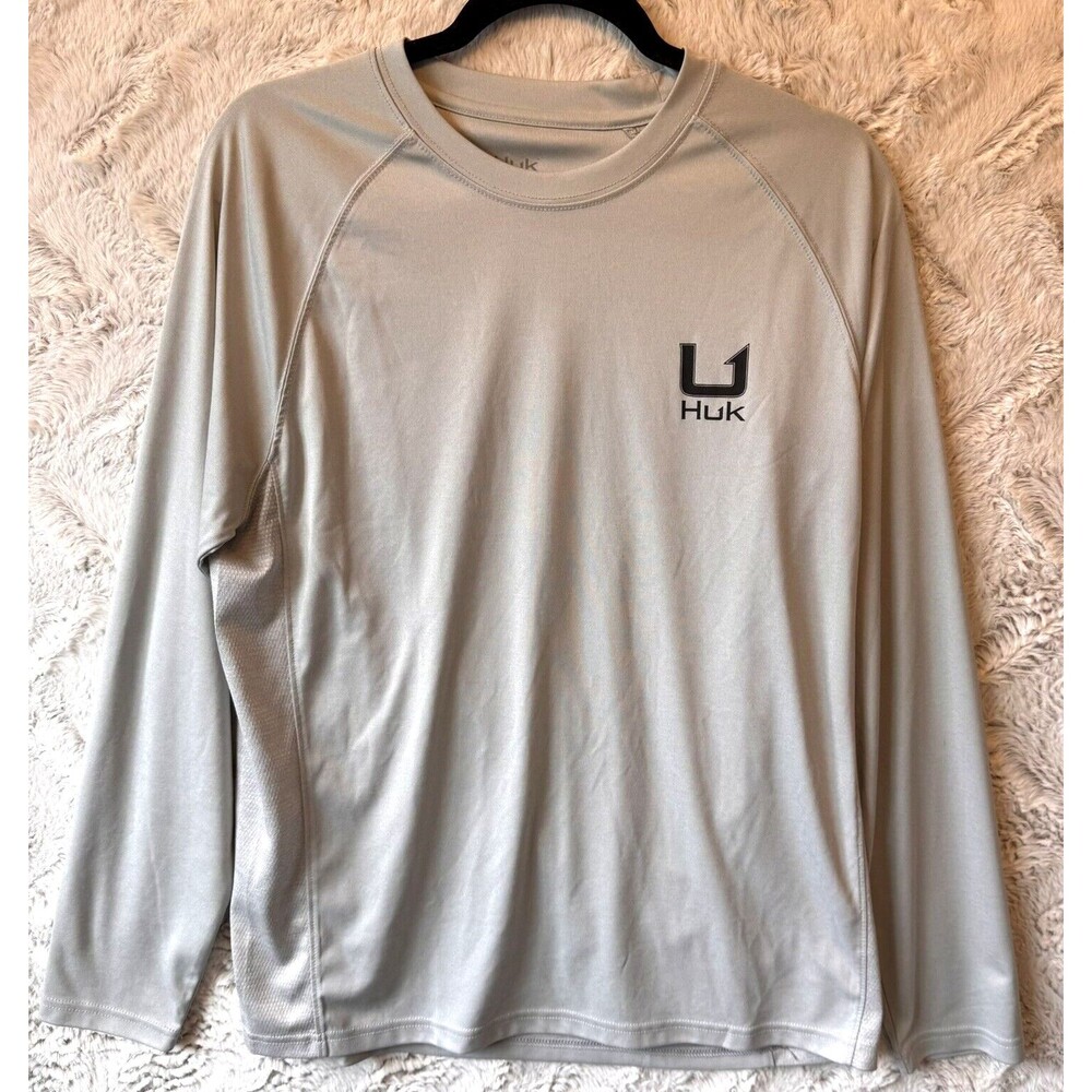 Huk Shirt Men's Medium Performance Fabrics White‎ Long Sleeve Crew Neck Fishing